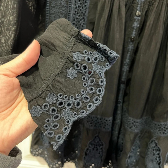 Johnny Was | Embroidered Black and Navy Blouse | Size: XS - Picture 6 of 12